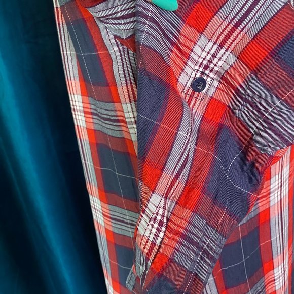 Banana Republic Plaid Long Sleeve Shirt Dress Red/Blue - Picture 9 of 11